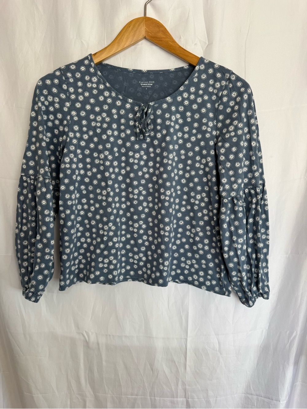 Garnet Hill Blue Floral Long Sleeve Top – Size Small